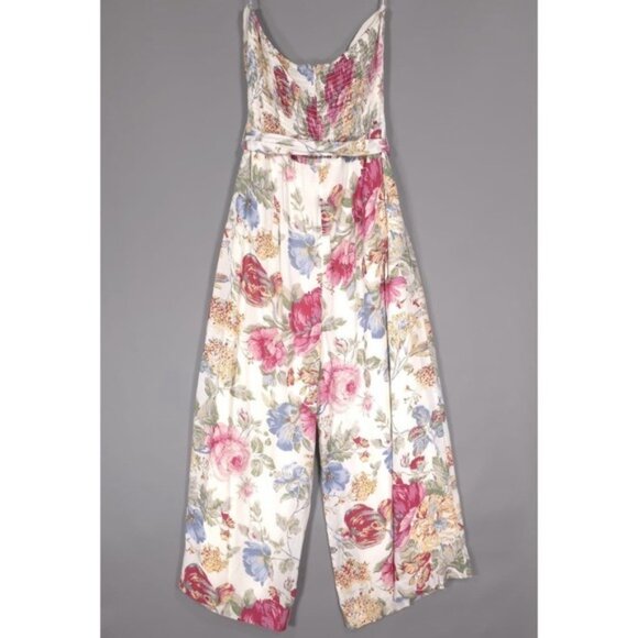 NWT WAYF Anthropologie Floral Tube Belted Jumpsuit LARGE Strapless Wide Leg - Picture 4 of 14